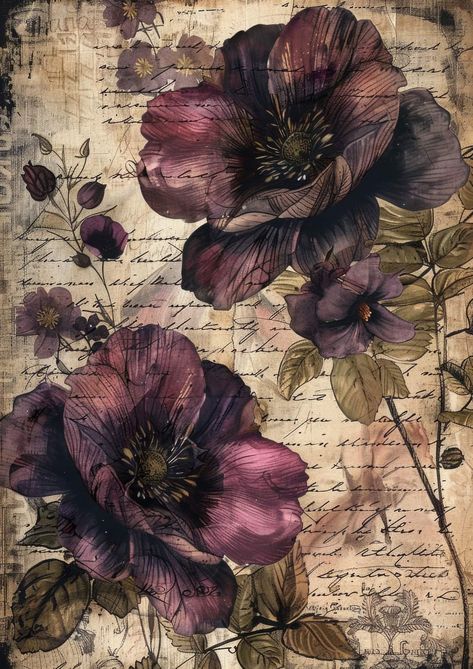 Floral Posters Aesthetic, Purple Scrapbook Ideas, Vintage Purple Wallpaper, Dark Flower Background, Purple Vintage Wallpaper, Purple Vintage Aesthetic, Purple Aesthetic Vintage, Arte Do Kawaii, Goth Wallpaper