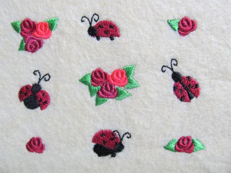 Mini designs, flowers roses, ladybugs, machine embroidery designs, Big set less… Ladybug Embroidery Design, Ladybug Embroidery, Bugs Embroidery, Sue Spargo, Flower Machine Embroidery Designs, Mini Flowers, Art Format, Embroidery Works, Machine Embroidery Applique