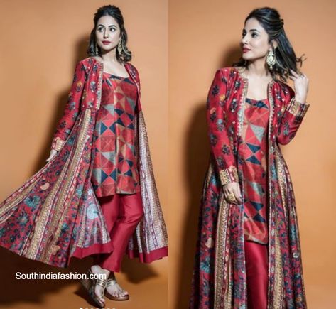 Hina Khan Outfits Indian, Heena Khan Dresses, Hina Khan Outfits, Simple Red Dress, Black Salwar, Bridal Anarkali Suits, Two Piece Evening Dresses, Cotton Dress Pattern, Heena Khan