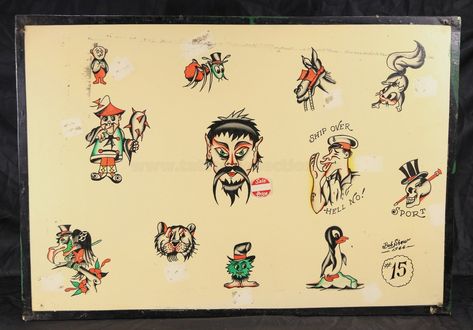 Fred - Big Flash by Bob Shaw 14 Bob Shaw Tattoo, Bob Shaw Tattoo Flash, Bob Roberts Tattoo Flash, Traditional Tattoo Reference, Vintage Tattoo Design, Tattoo Filler, Traditional Flash, Flash Sheet, Tattoo Flash Sheet