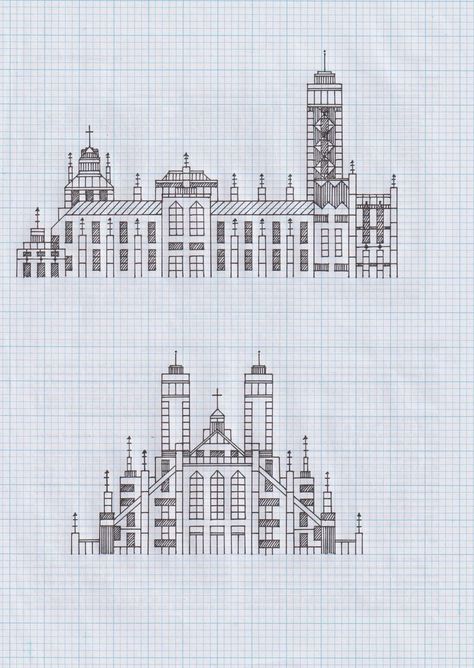 Building Structure Drawing, Gothic Architecture Drawing Easy, Draw On Graph Paper, Graph Paper Art Design, Drawing On Graph Paper, Stone Structures, Armband Tattoos, Structural Drawing, Graph Paper Designs