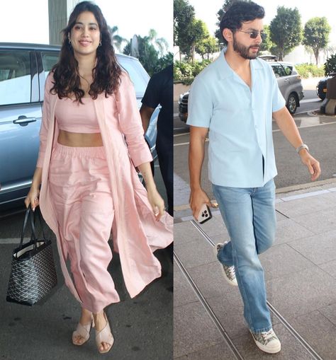 Janhvi on secret vacation with her boyfriend. On a pleasant Monday morning, Janhvi Kapoor was spotted at Mumbai airport, accompanied by her rumored bo... Mumbai Airport, Airport Fits, Janhvi Kapoor, Airport Look, Varun Dhawan, Romantic Drama, Free Makeup, Monday Morning, Blue Shirt