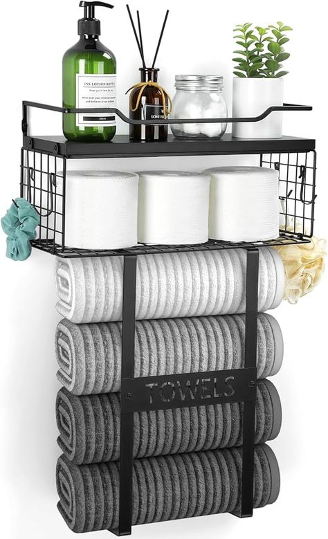 Amazon.com: Towel Racks for Bathroom Wall Mounted - Bath Wall Towel Holder Set Above Toilet Storage, Rolled Towel Shelf Organizer for Small Bathroom, Wood Vertical Towel Rack for Bathroom Wall Decor : Home & Kitchen Organizer For Small Bathroom, Vertical Towel Rack, Toallero Ideas, Towel Racks For Bathroom, Wall Towel Racks, Above Toilet, Rack For Bathroom, Small Bathroom Organization, Wall Mounted Towel Rack