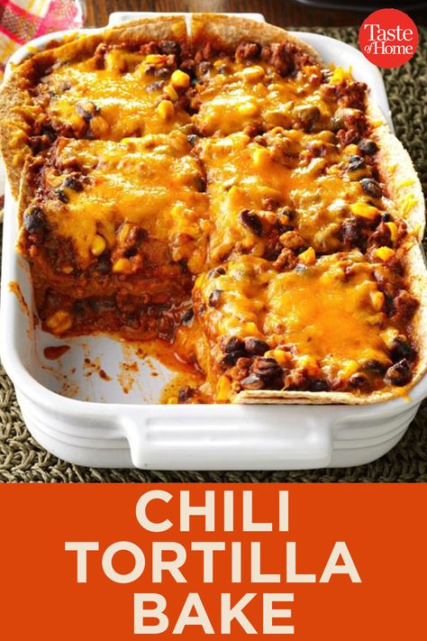 Chili Tortilla Bake, Mexican Chili Lasagna, Chili Bake Casserole, Ideas For Leftover Chili, Tortilla Bake Casserole, Leftover Chili Ideas, Chili Lasagna, Leftover Chili Recipes, Margarita Night