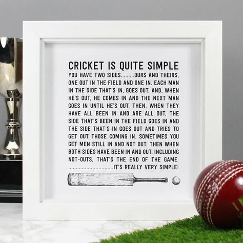 Anyone for cricket? My new 'cricket is quite simple' print is now live on my @etsyuk  and @notonthehighstreet storefronts.⠀ ⠀ #cricket #cricketlove #cricketers #fathersdaygift #fathersday #smallbusiness #etsy #noths @wearenoths Cricket Bat And Ball, About Cricket, Cricket Quotes, Typographic Quote, Cricket Wallpapers, Cricket Club, Illustration Quotes, Cricket Bat, Typographic Print