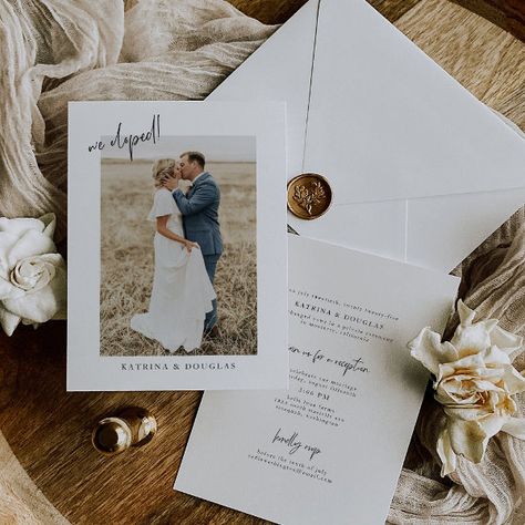 Minimal Photo Elopement Wedding Announcement Card Vintage Wedding Announcements, Rsvp Website, Boho Wedding Invitation Template, Wedding Announcement Cards, Qr Code Wedding, Elopement Announcement, Photo Simple, Minimal Photo, Black And White Wedding Invitations