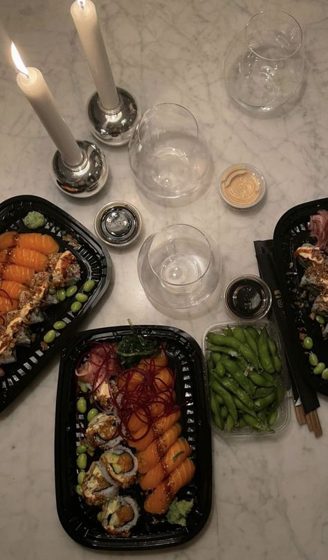 SUSHI AESTHETIC | SUSHI TAKEOUT | SUSHI FOR DINNER | SUSHI | HOW TO MAKE SUSHI | HEALTHY SUSHI | SALMON SUSHI | SUSHI AT HOME | HOMEMADE SUSHI | DINNER WITH CANDLES | DINNER AESTHETIC | HEALTHY DINNER AESTHETIC Healthy Dinner Aesthetic, Sushi Takeout, Sushi Healthy, Sushi Take Out, Aesthetic Sushi, Dinner Sushi, Sushi Aesthetic, Sushi Salmon, Healthy Sushi