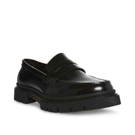 Steve Madden-Zeb Penny Loafer Accent a favorite look with the sharp panache of the Zeb penny loafer from Steve Madden. This leather pair sports a chunky sole for a trendy touch. Chunky Loafers Men, Black Penny Loafers, Black Loafers Men, Chunky Loafer, Trending Handbags, Chunky Loafers, Chunky Shoes, Black Loafers, Penny Loafer