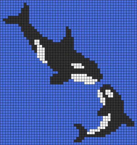 Crochet Orca Pattern, Orca Whale Perler Beads, Orca Alpha Pattern, Whale Tapestry Crochet, Jellyfish Grid Pattern, Orca Pixelart, Shark Grid Pattern, Shark Tapestry Crochet, Shark Pixel Art Grid