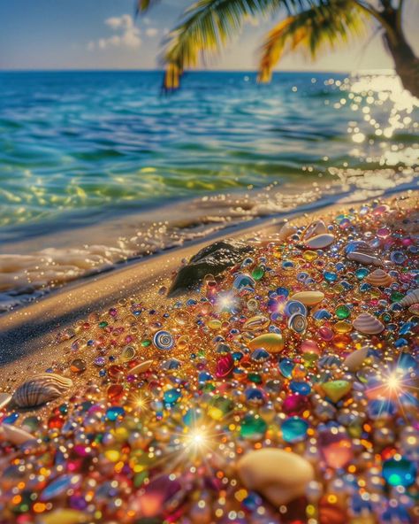 Unearthed a secret beach where the sand dreams in diamonds. ✨️ . . #beach #sun #jewels #art #ai #beautifulplaces #sea #spain #dreamlike Imagine Heaven, Wallpaper Scraps, Aesthetic Water, Sea Flowers, Diamond Beach, Iphone Wallpaper Video, Gothic Garden, Crystal Beach, Unicorns And Mermaids