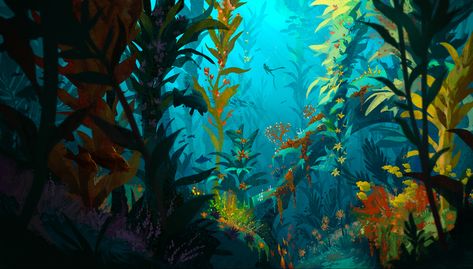 Art by @bumbleboots Underwater Background Drawing, Underwater Mural Painting, Ocean Illustration Underwater, Ocean Concept Art, Underwater Concept Art, Flower Reef, Underwater Background, Ocean Illustration, Ocean Underwater