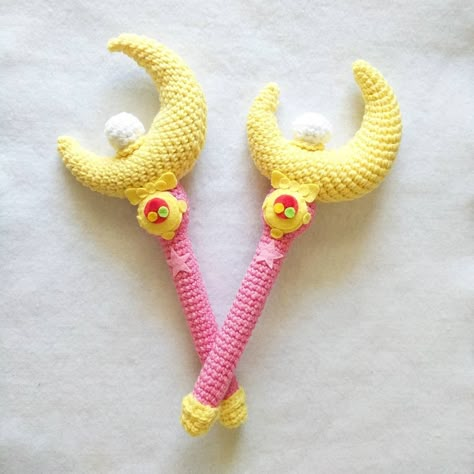 Sailor Moon, Moon Stick Amigurumi Crochet Prop Sailor Moon Wand, Sailor Moon Crafts, Sailor Moon Wands, Sailor Moons, Crochet Flower Headbands, Otaku Gift, Anime Magic, Sailor Senshi, Moon Crescent