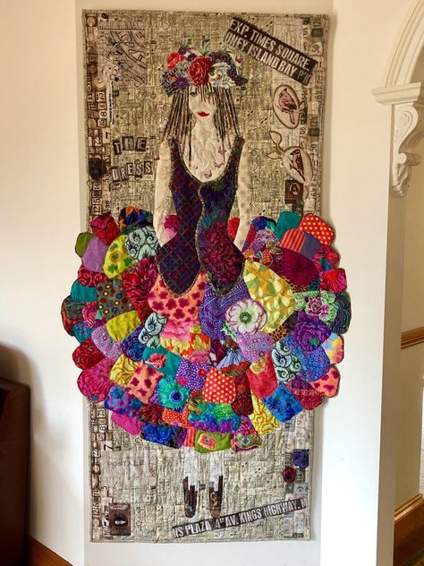 Laura Heine The Dress, Laura Heine Quilts, Laura Heine Collage Quilts, Positive Home Decor, Laura Heine, Collage Quilts, Quilt Dress, Fiber Art Quilts, Mixed Media Art Canvas