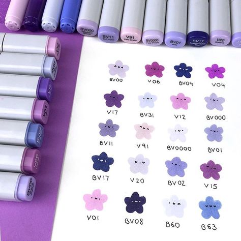 Aesthetics Drawings, Purple Swatches, Copic Colors, Markers Drawing, Ohuhu Markers, Copic Marker Art, Drawing Architecture, Copic Art, Learn Calligraphy