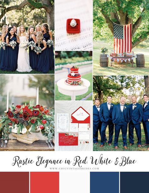 Rustic Elegance in Red, White & Blue – 4th of July Wedding Inspiration | Chic Vintage Brides | Bloglovin’ Seasonal Weddings, July Wedding Colors, Red White And Blue Wedding, July 4th Wedding, 4th Of July Wedding, White And Blue Wedding, Groom Prep, Patriotic Wedding, Olive Green Weddings