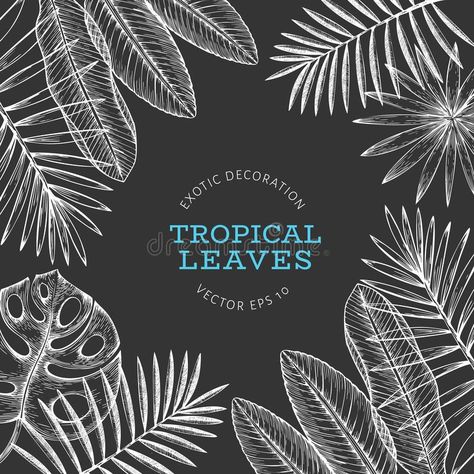 Coastal House Decor, Palm Tree Images, Palm Tree Drawing, Chalkboard Lettering, Jungle Leaves, Leaves Illustration, Summer Illustration, Retro Background, Chalk Drawings