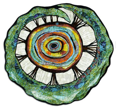 Circular Art, Fabric Wall Hanging, Woven Wood, Tree Rings, Circle Art, Fabric Wall, Textile Artists, Fabric Art, Art Quilts