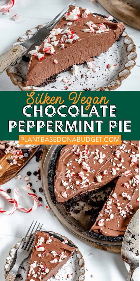 Chocolate Peppermint Pie, Christmas Vegan Recipes, Peppermint Pie, Homemade Chocolate Pie, Peppermint Chocolate Chip Cookies, Vegan Christmas Desserts, Christmas Vegan, Delicious Christmas Desserts, Vegan Baking Recipes