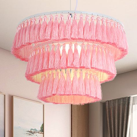 Modern Tassel Pendant Light For Girl Bedroom - Single Fabric Ceiling With Stylish Design Pink Fabric Ceiling, Pink Bedroom For Girls, Dragonfly Decor, Preppy Room Decor, Preppy Room, Pink Design, Room Ideas Bedroom, Ceiling Pendant, My New Room