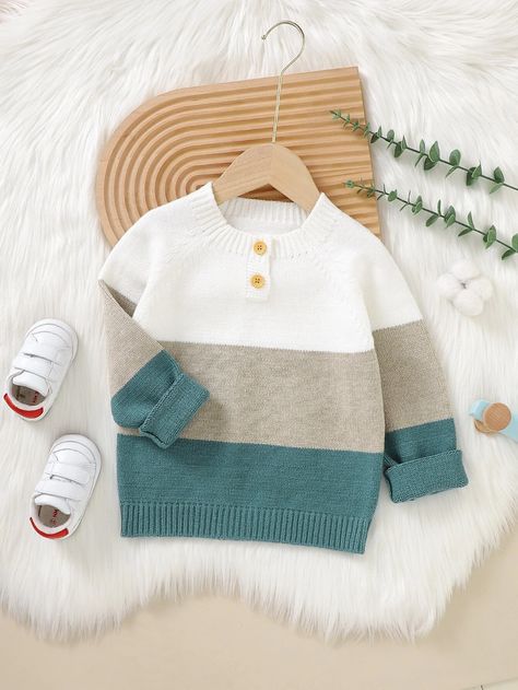 SHEIN Kids EVRYDAY Toddler Boys Color Block Raglan Sleeve Sweater | SHEIN USA Toddler Boy Sweater, Baby Sweater Patterns, Raglan Sleeve Sweater, Cable Knit Jumper, Boys Sweaters, Toddler Boy Outfits, Knitting For Kids, Baby Sweaters, Colour Block