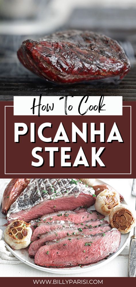 Learn how to cook an amazing Picanha steak. This Picanha steak recipe is reverse seared on the smoker and pan-roasted with herbs, garlic, and butter for an unbelievably flavorful, tender, just cut of beef. My family and friends rave over this recipe, and it’s become a frequent request. How To Cook Picanha Steak, Picanha Steak Recipe Grill, Picanha Steak Recipe Oven, Picanha Roast Recipe, Pichana Steak Recipe, Picanha Recipes, Picanha Steak Recipe, Smoked Picanha, Picanha Steak