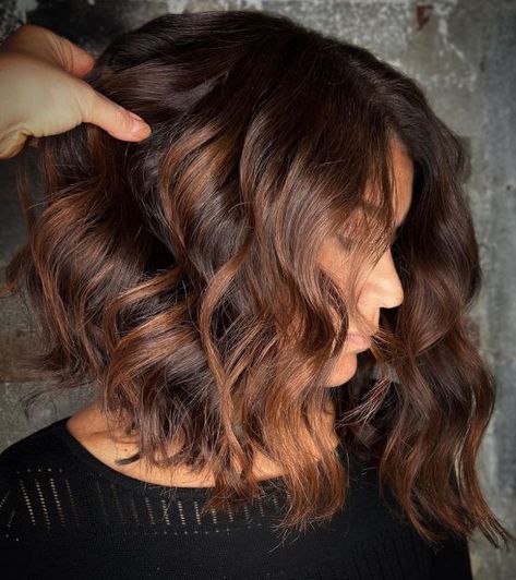 Short Chocolate Brown Hair with Auburn Highlights Brown Auburn Hair, Auburn Balayage, Auburn Highlights, Balayage Bob, Blonde Balayage Highlights, Short Ombre Hair, Short Dark Hair, Chocolate Brown Hair, Hd Lace Frontal