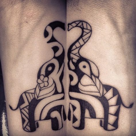 Elephant Finger Tattoo, Him And Her Tattoos, Couple Tattoos Love, Couples Tattoo, Cuff Tattoo, Couples Tattoos, Couple Tattoos Unique, Same But Different, Neck Tattoos Women