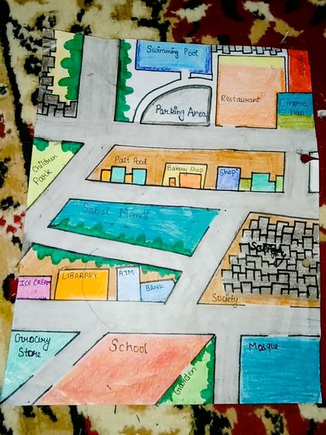 Maths project on map using geometrical shapes of your neighborhood Geometric City Project, Maths Project, Coordinate Geometry, High School Project, Map Projects, Geometrical Shapes, Drawing Examples, Math Projects, Geometric Poster