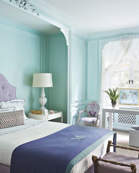 Tiffany Blue Rooms, Tiffany Blue Walls, Tiffany Blue Bedroom, Tom Scheerer, Bedroom Transitional, Beach Bedroom, Transitional Living Rooms, Dreamy Bedrooms, Blue Rooms