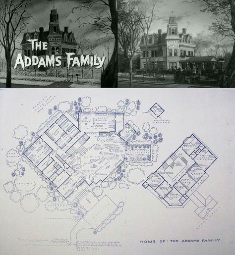 The Addams family floor plan. ♡♡♡ Wednesday Addams Sims 4, Adams Family House, Gothic Homemaking, Addams Family House, Sims Design, Haunted Manor, Addams Familie, Bloxburg Builds, Mansion Floor Plan