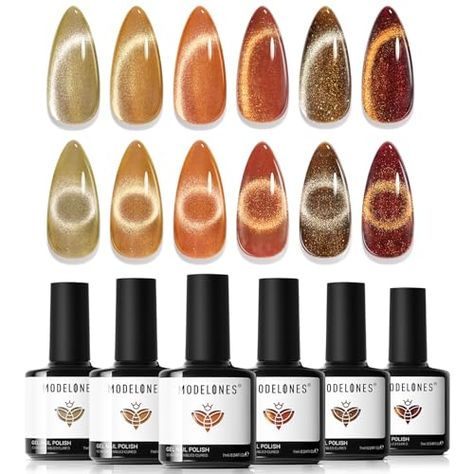 Modelones Cat Eye Gel Nail Polish, 6 Colors Fall Holographic 9D Cat Eye Glitter Gel Polish Orange Yellow Gold Brown Nail Gel Polish with Magnet Soak Off Led Nail Gel DIY Salon19.99 #Beauty Fall Gel Nail Polish, Eye Glitter, Diy Salon, Salon Gifts, Cat Eye Gel Polish, Fall Gel Nails, Glitter Gel Polish, Gel Nails Diy, Cat Eye Gel