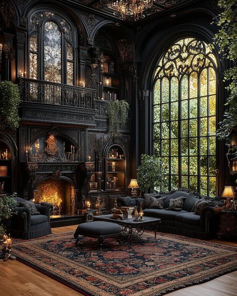 Dark Fantasy Interior, Gothic House Design, Gothic Victorian House Interior, Fantasy Schools, Gothic Castle Interior, Sims Vampire, Fantasy Interior Design, Goth Interior Design, Old Mansions Interior