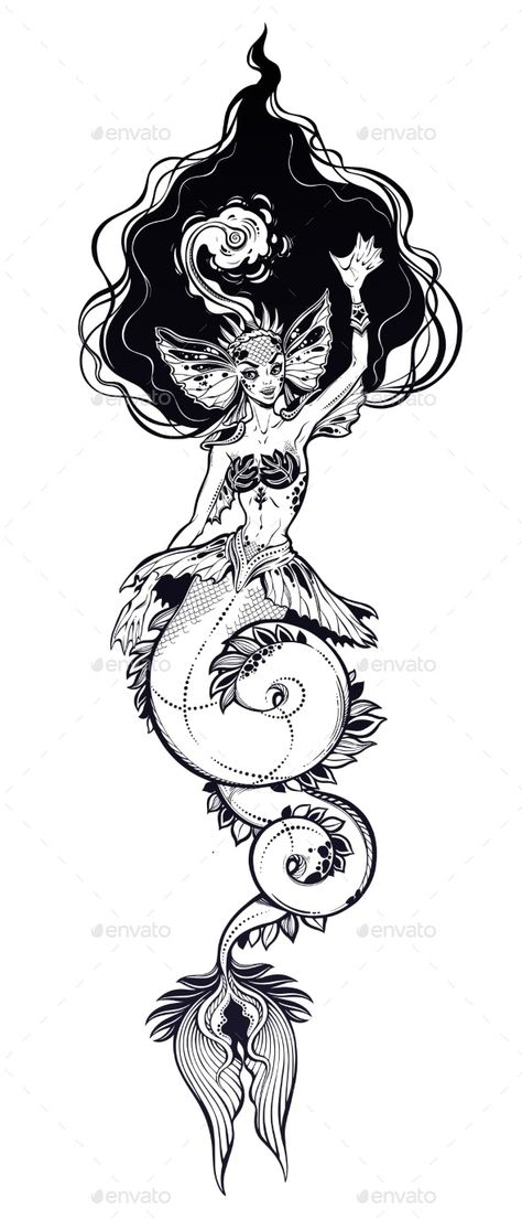 Evil Mermaid Tattoo, 7 Princes Of Hell, Evil Siren, Cali Tattoo, Evil Mermaids, Upper Thigh Tattoos, Pattern Tattoos, Never Trust The Living, Cross Tattoos For Women