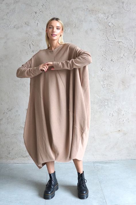 Cream jersey dress | Casual dress | Beige loose tunic | Long sweatshirt dress | Cotton dress | Casual wear dress by DIDRESS on Etsy Long Sweatshirt Dress, Oversized Tunic Dress, Loose Tunic, Casual Wear Dress, Dress Beige, Oversized Dress, Dress Cotton, Sweatshirt Dress, Dress Clothes For Women