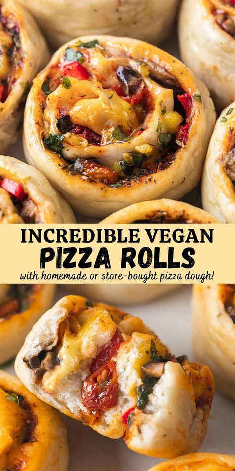 Vegan Pizza Rolls, Resepi Biskut, Vegan Party Food, Quick Snack, Tasty Vegetarian Recipes, Pizza Rolls, Vegan Appetizers, Vegan Pizza, Vegan Cooking