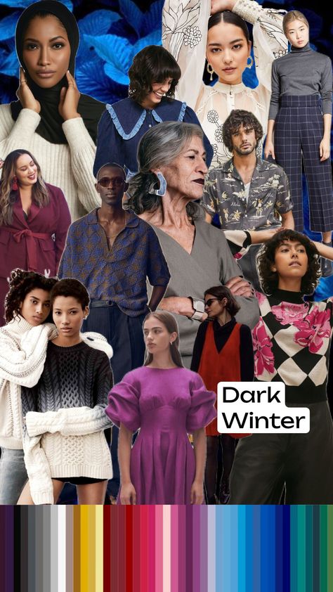 Dark Winter outfit and colour inspiration ✨ The Dark Winter palette is dark and cool. Think dark gem tones! #darkautumn #colouranalysis #coloranalysis Dark Winter Palette, Dark Winter Color Palette, Cool Winter Color Palette, Winter Palette, Gem Tones, Dark Color Palette, Winter Color Palette, Dark Autumn, Colour Inspiration