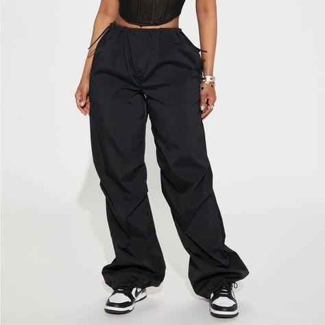 PARACHUTE BLACK CARGO Wine Colored Pants, Striped Palazzo Pants, Snake Print Pants, 80 Fashion, White Wide Leg Pants, Plaid Dress Pants, Cozy Pants, Nylon Pants, Black Wide Leg Pants