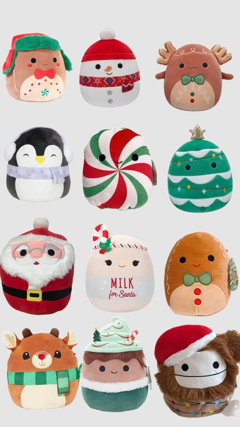 Christmas squishmallows. Which ones do you want? #squishmallows #christmas Squishmallows Aesthetic, Squishmallows Christmas, Christmas Squishmallows, Christmas Apartment, Baby Toys Rattles, Cute Food Drawings, Christmas Decorations Bedroom, Aesthetic Christmas, Coffee Shop Decor