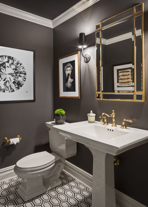 Makeover Kamar Mandi, Glamorous Bathroom Decor, Glamorous Bathroom, Powder Room Remodel, Half Bathroom Decor, Houston Interior Designers, Powder Room Decor, Basement Renovation, Bathroom Decor Luxury