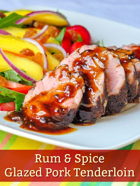 Rum Spice Glazed Pork Tenderloin. A quick and easy pork tenderloin recipe with a delectable, fragrant, easy rum & spice glaze. Makes perfect romantic dinner for 2 or a great entree at a dinner party. #romantic #dinner #dinnerparty #valentinesday #quickandeasydinner Easy Pork Tenderloin Recipes, Glazed Pork Tenderloin, Easy Pork Tenderloin, Cooking Pork Tenderloin, For Dinner, Glazed Pork, Rock Recipes, Dinner For 2, Pork Glaze