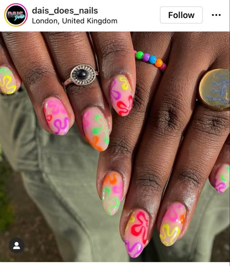 Neon Spongebob Flowers Spongebob Cloud Nails, Neon Flower Nail Designs, Spongebob Flowers Nails, Spongebob Nails Short, Spongebob Sky Nails, Neon Spongebob, Nail Ideas For April, Spongebob Nails Designs, Summer Nails Neon Beach