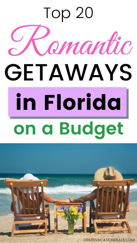 Find out how to enjoy a romantic getaway in Florida... on a budget! These are the 20 best romantic getaways in Florida that are also available at great rates. This is perfect if you want to take a romantic vacation as a couple but you also need something affordable. These include places to stay in Fort Lauderdale, Miami Beach, Key West, St. Augustine, Orlando, Panama City Beach, Daytona Beach & more. Great for a honeymoon, Valentine’s Day trip, long weekend, etc. #FloridaTravel #RomanticTravel Romantic Florida Getaway, Cheap Romantic Getaways, Florida Honeymoon, Cheap Weekend Getaways, Romantic Beach Getaways, Best Romantic Getaways, Florida Beaches Vacation, Romantic Couple Getaways, Florida Getaway