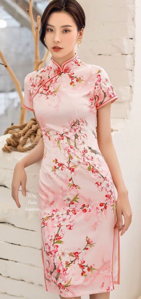 Pink Cheongsam, Chinese Gown, Asian Style Dress, Chinese Traditional Dress, Traditional Chinese Dress, Perfect Closet, Qipao Dress, Cheongsam Dress, Almost Perfect