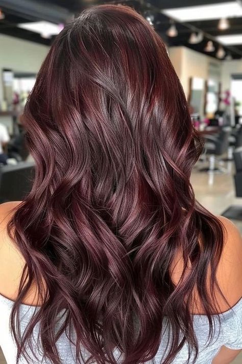 Burgundy To Brown Hair, Cherry Hair On Brown Hair, Brunette To Burgundy Hair, Copper Cherry Hair, Cherry Brown Hair Color Burgundy, Dark Brown Hair With Red Glaze, Chocolate Burgandy Hair, Red Auburn Hair Color Burgundy, Wine Red Hair With Dark Roots