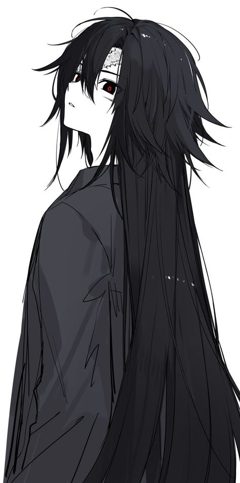 Stoic Anime Guy, Guy Running Hand Through Hair Reference, Long Haired Anime Characters, Anime Guy With Long Black Hair, Anime Boy Long Black Hair, Long Haired Anime Boy, Long Hair Men Anime, Anime Long Hair Guy, Long Black Hair Anime Guy