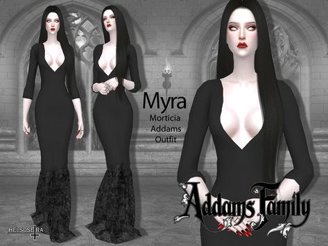 Morticia Addams Dress, Sims 4 Cc Goth, Uraraka Cosplay, Mods Sims 4, Addams Dress, Vampire Dress, Long Mermaid Dress, Vampire Clothes, Pelo Sims