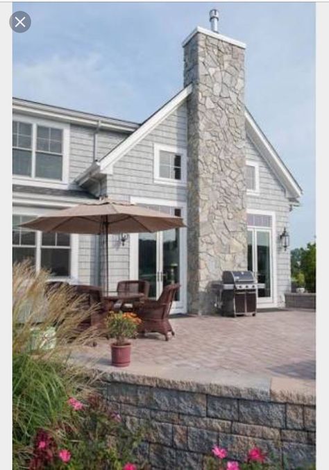 Stone chimney Chimney Outdoor, Chimney Exterior, Exterior Chimney, Hampton Exterior, Addition Exterior, Stone Cladding Exterior, Landscaping Edging, Hardscape Patio, Cladding Ideas