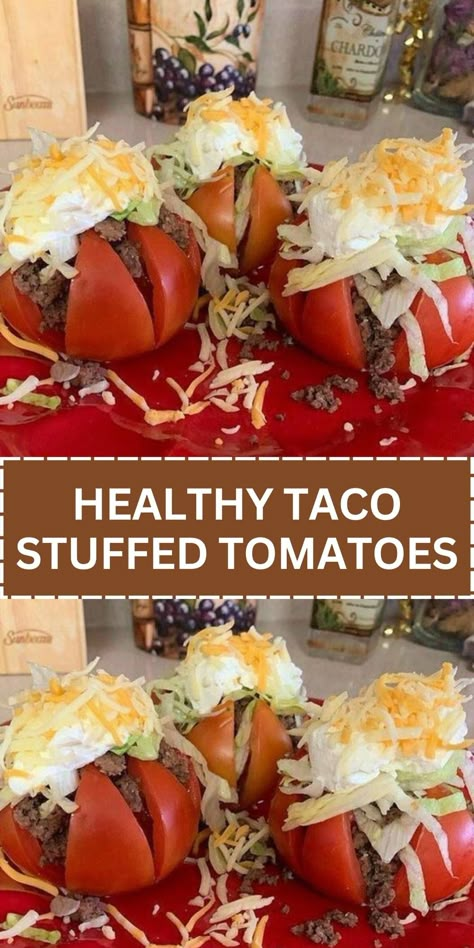 Healthy Taco Stuffed Tomatoes Healthy Stuffed Tomatoes, Healthy Taco Stuffed Tomatoes, Taco Tomatoes Stuffed, Tomato Tacos Stuffed, Taco Tomatoes, Taco Stuffed Tomatoes, Dinner Receipts, Mild Taco Seasoning, Healthy Taco