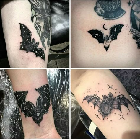 Glitter Bat Tattoo, Bat Tattoo On Elbow, Moon With Bats Tattoo, Witchy Bat Tattoo, Small Feminine Bat Tattoo, Cute Bat Tattoo, Cat Moon Bat Tattoo, Bat Hanging From Moon Tattoo, Witchy Bat Tattoo Ideas