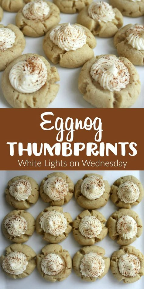 Wednesday Cookies, Eggnog Dessert Recipes, Thumbprint Cookie Recipes, Dessert Recipes Christmas, Thumbprint Cookies Christmas, Eggnog Dessert, Thumbprint Cookie, Cooking Decor, Wednesday 13